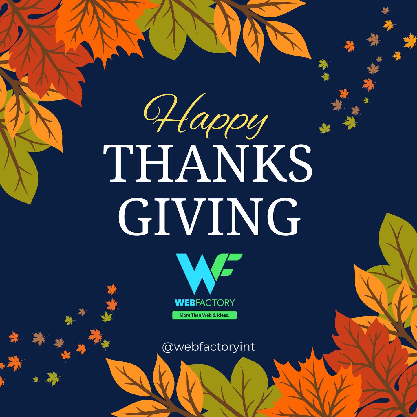 Happy Thanksgiving 🧡🦃
Feliz día de acción de gracias 🧡🦃

Gracias infinitas a nuestros preciados clientes por acompañarnos un año más y hacernos parte de sus proyectos. Deseamos abundantes bendiciones y éxitos en cada uno de sus pasos. Dios les bendiga.

#webfactoryint #morethanwebandideas #thanksgiving